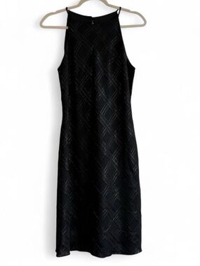 Vintage 90s Suzanne Black High Neck Dress with Subtle Sparkle Plaid Print Size 6